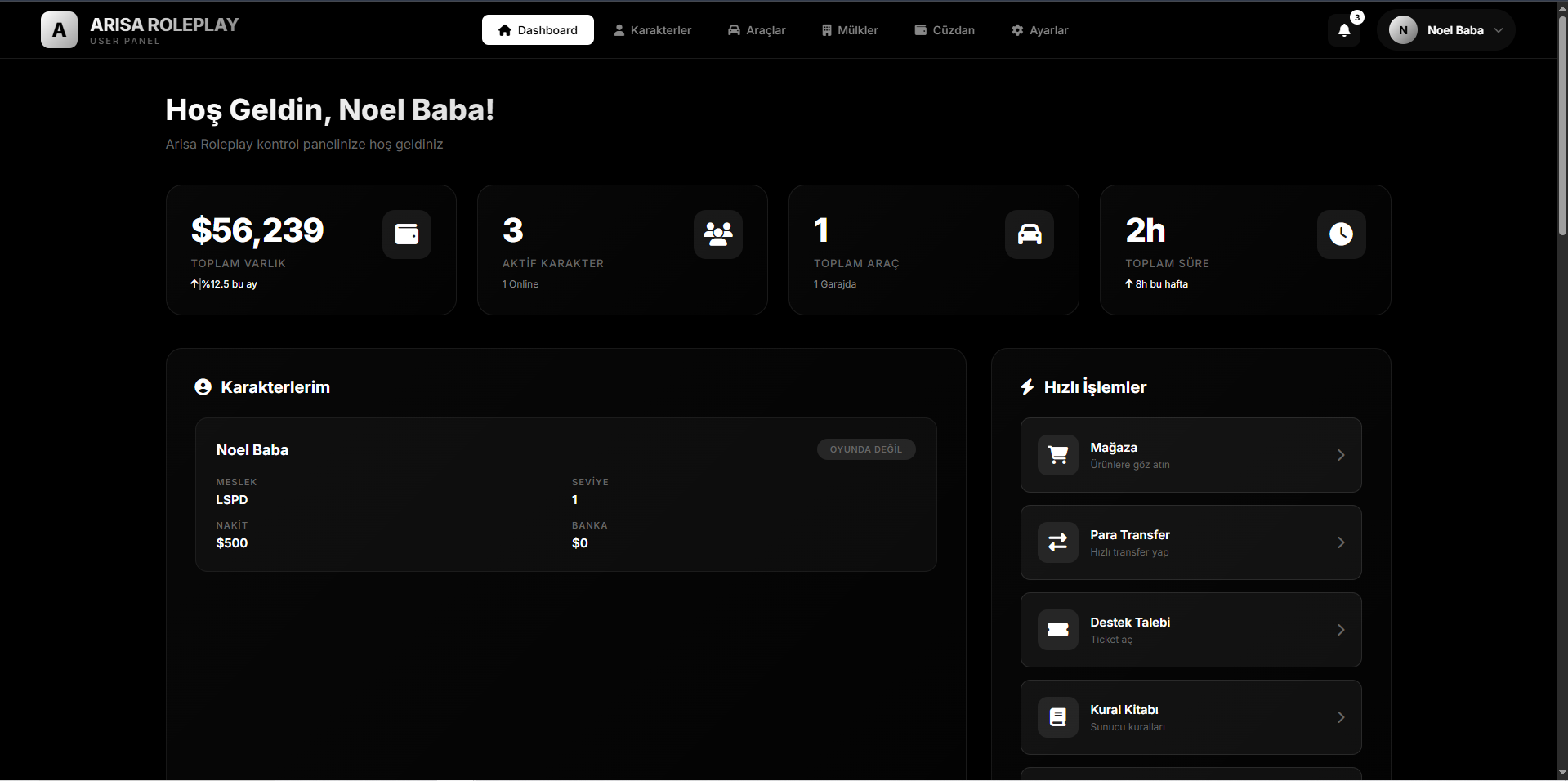 Oyun serverleri için User Control Panel